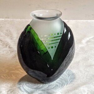 Signed Spirit Handblown Frosted Art Glass Vase
